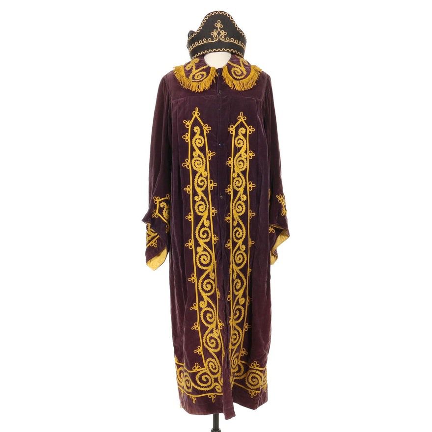 Antique Odd Fellows Chief Patriarch Embroidered Velvet Robe with Hat