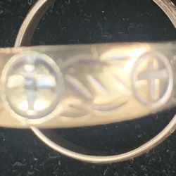 Large Men’s Gold 10k And Silver Ring Three Crosses Small Diamond Veteran Cross