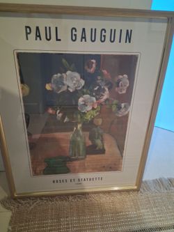 Cuadro de flores y estatua, Alto 27",Largo 23"
