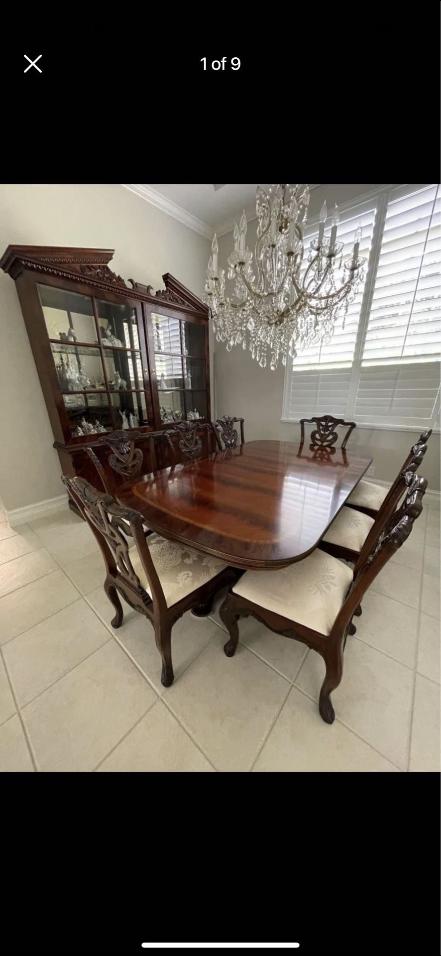 Traditional Henredon Natchez Collection Mahogany Sliding Door Break front, Dining Table And Chairs