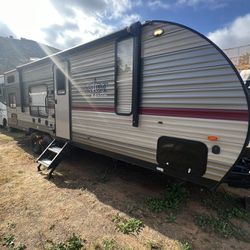 Camping Trailer Ready For Weekends. Travel Toy Hauler