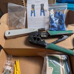 RJ45 Crimp Tool Kit for Cat5 Cat5e Cat6, Ethernet Crimper Toolkit with a RJ45 Crimping Tool, RJ45 Cat5 Connectors, RJ45 Connector Covers, Network Cabl