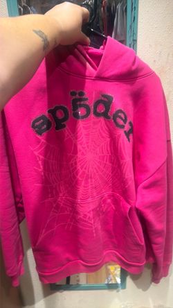 Sp5der Pink Hoodie with Web Graphic
