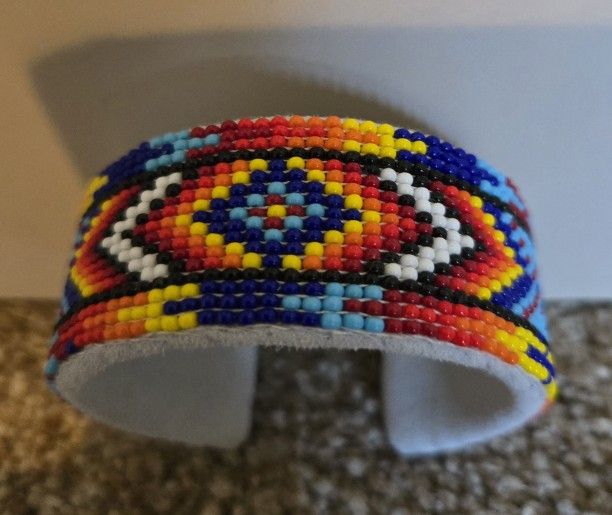 Handmade Beaded Diamond Pattern Multicolor Leather Bracelet
