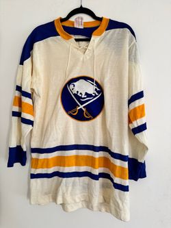 Vtg 70s Buffalo Sabres Jersey White Sandow NHL Team Cotton Blend