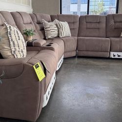 Barcalounger Carmelo Fabric Power Reclining Sectional w/ Power Headrests & USB Charging