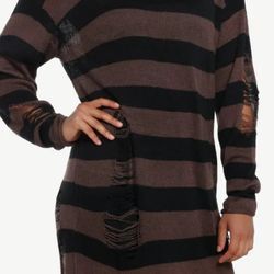 Social Collision Black and Brown Stripe Destructed Sweater Dress Size Medium