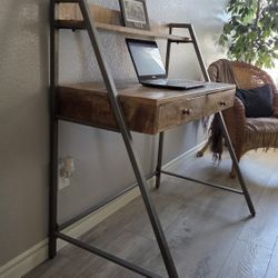 Modern Industrial Wood Writing Desk with Shelf