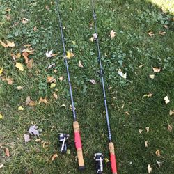 Vintage Set of two, Billy Westmorland, fishing poles, with Garcia Mitchell 308 a fishing reels