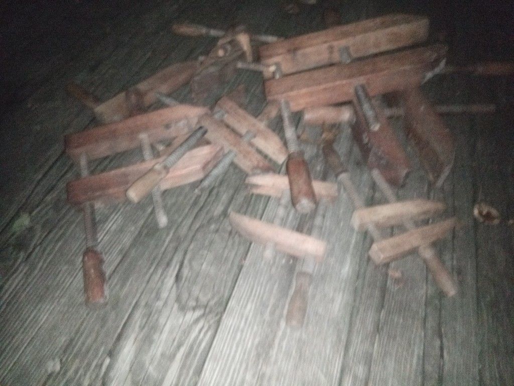 Eight Antique Carpenters Wood Clamps