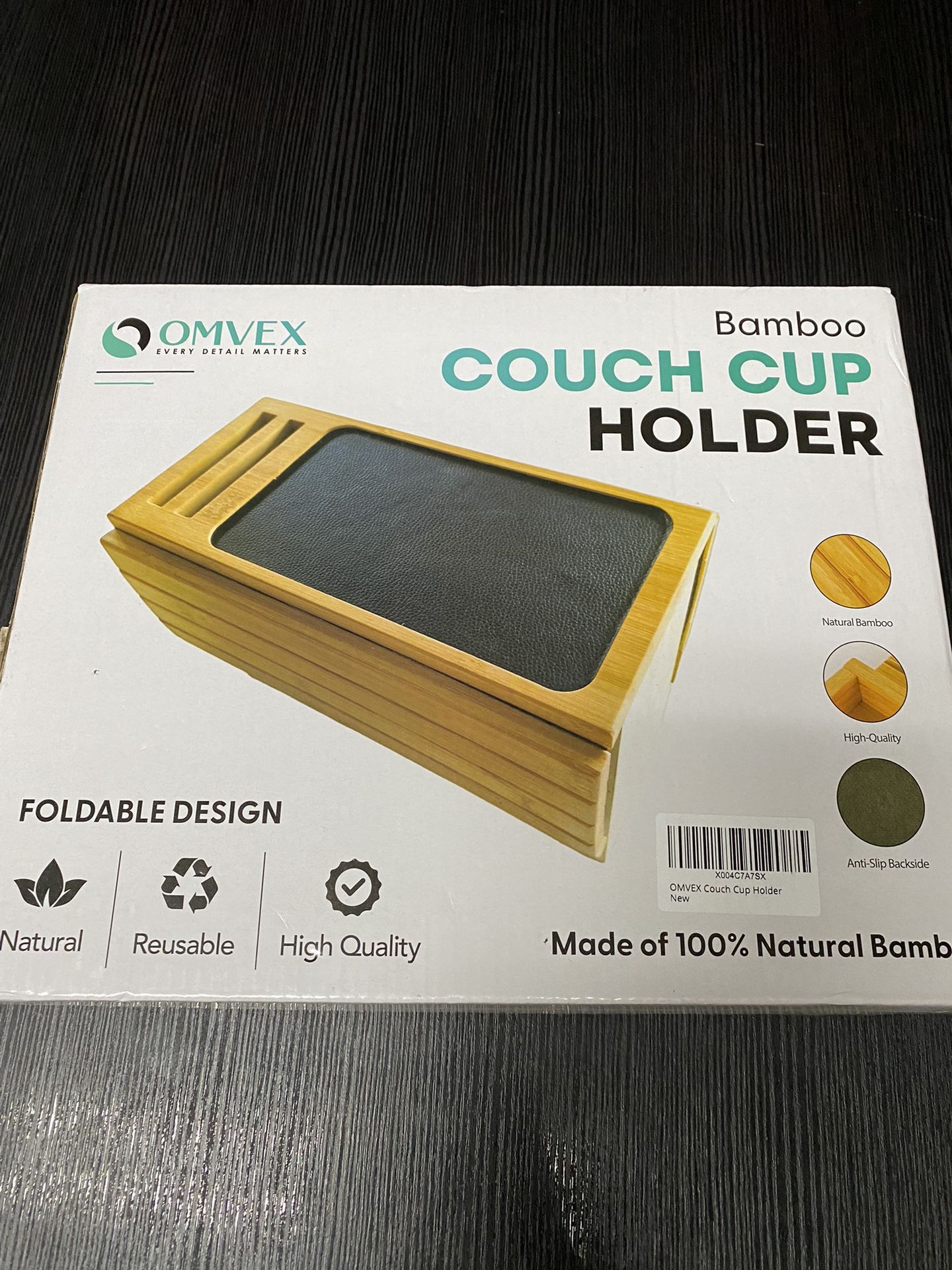 Omvex Bamboo Couch Cup Holder (Foldable, Versatile, Anti-Slip