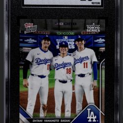 2025 TOPPS Now Dodgers Shohei Ohtani, Roki Sasaki and Yoshinobu Yamamoto Card #7 SGC graded 10