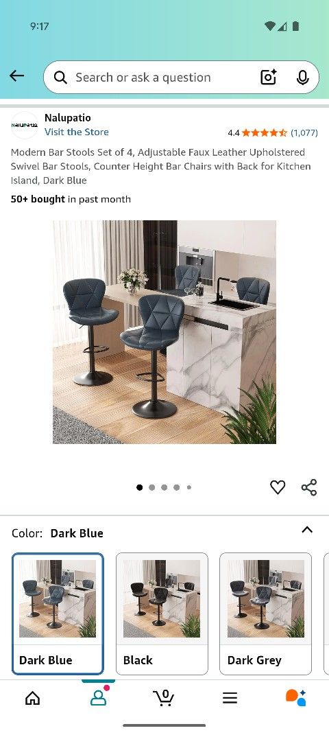 Brand New Set Of 4 Bar Stools Dark Blue Faux Leather