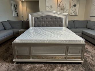 King Bed Frame with Tufted Upholstered Headboard! Delivery Available!