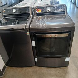 LG USED 5.5 CU FT STEAM SMART TOP LOAD WASHER NEW GAS DRYER DUEL DOOR OPENING 