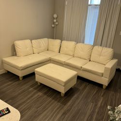 Sectional Sofa Beige/White