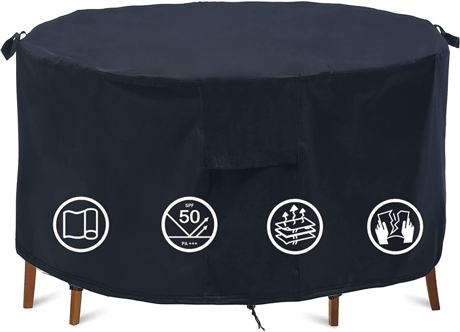 Round Patio Furniture Covers - 74" Dia Waterproof Table & Fire Pit Cover - Anti-Fading for Outdoor Dining Sets Round : 74"DIA x 27.5"H