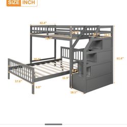 Euroco Wood Stairway Twin Loft Bed with Full Platform Bed With 3 Storage Drawers In The Steps