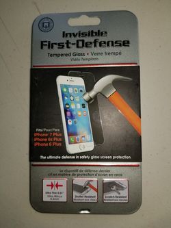 INVISIBLE FIRST- DEFENSE TEMPERED GLASS FOR IPHONE 7 PLUS/ 6 PLUS/ 6S PLUS (NEW IN BOX)