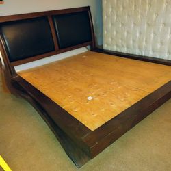 Cal King Solid Wood Bed Frame With Padded Headboard 