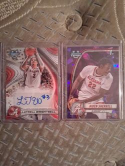 Bowman u Alabama players Latrell wrightsell refractor auto and  former Alabama Freshman star Aiden Sherrell 1st bowman purple sapphire /100