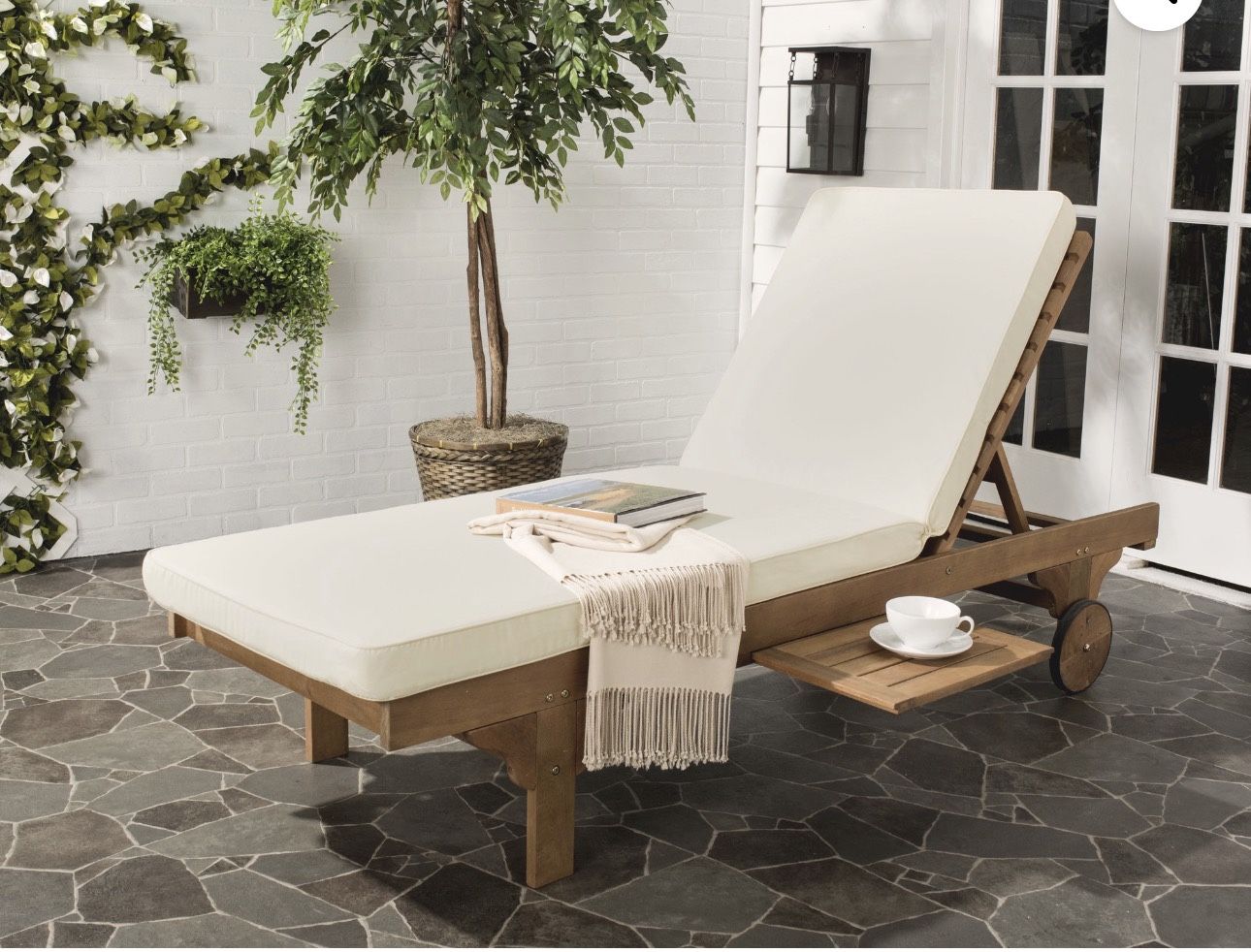 Safavieh Outdoor Newport Solid Wood Chaise Lounge Chair with Side Table & Cushion - 27.6" x 78.7" x 14.2"