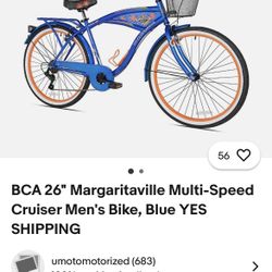 KENT MEN’S MARGARITAVILLE FIVE SPEED, BEACH, BIKE CRUISER,  HUFFY 26" NEL LUSSO MEN’S CRUISER   