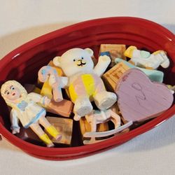 Tin Full Of Wooden Letter Blocks @ And Baby Nursery Decorative Figurines Excellent Vintage Condition This tin full of wooden letter blocks and baby nu