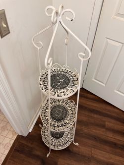 3-Tier White Metal Stand with Mosaic Shelves