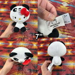 7” Sanrio Hello Kitty Panda Jungle Plush Stuffed Animal Red Bow Kawaii Toy