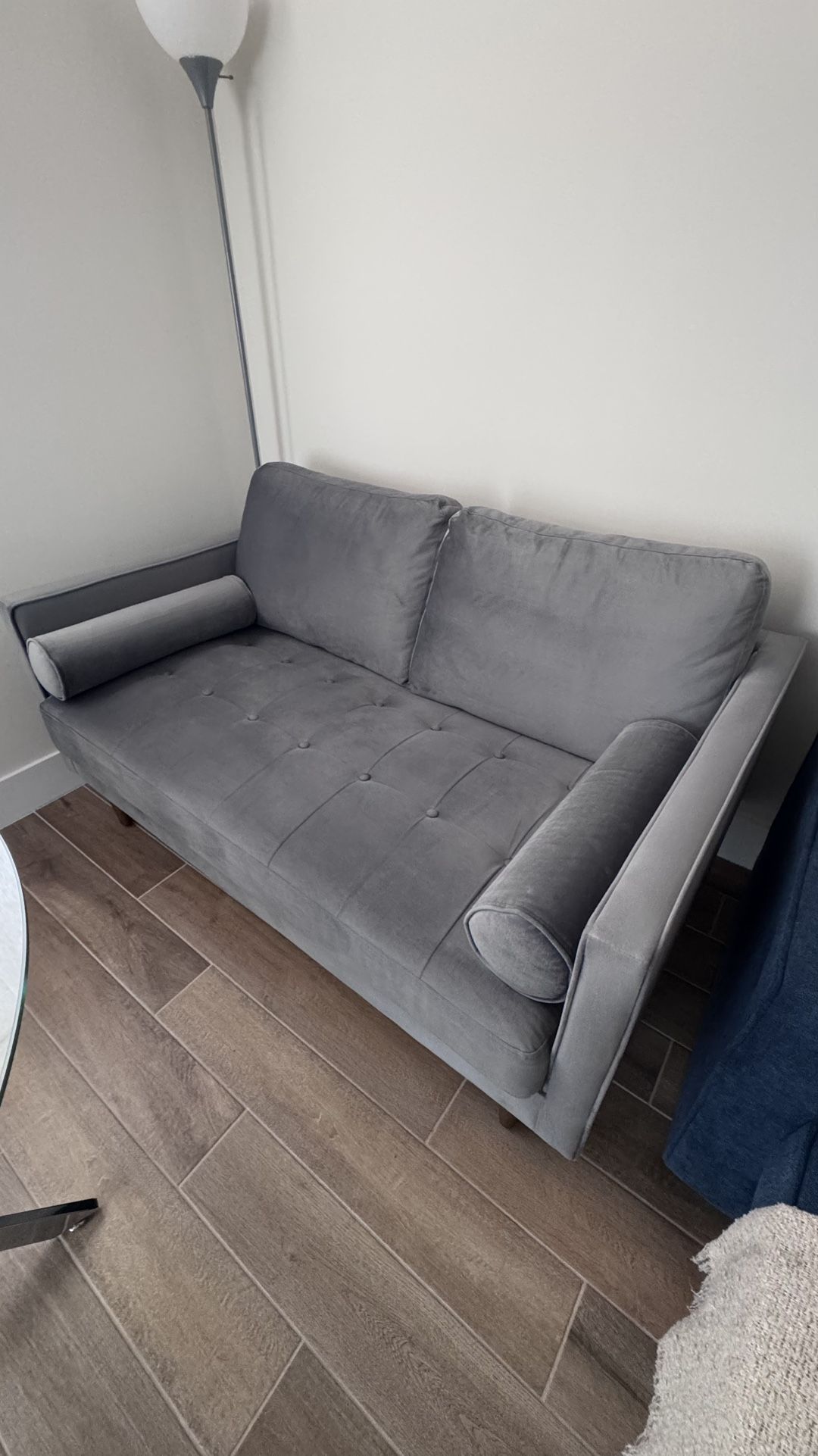Gray Velvet Couch, Loveseat Sofa for Bedroom, Sturdy Wooden Small Couch for Small Spaces, Modern 2 Seater Sofa