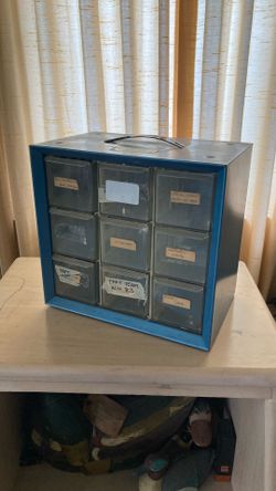 Vintage Blue Metal 9-Drawer Storage