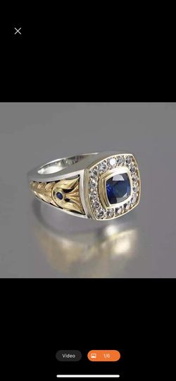 MENS GOLD AND SILVER RING BLUE STONE