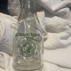 Homestead Creamery 32oz Clear Glass With Green Letters Eggnog Bottle