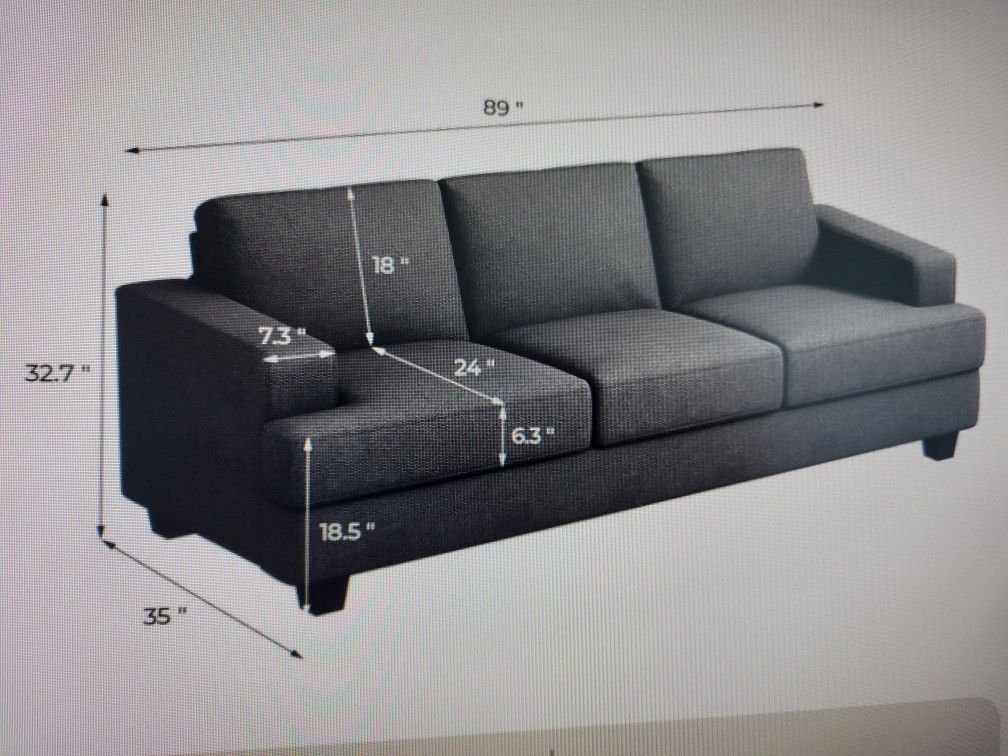 89in 3 Seater Grey Sofa Couch