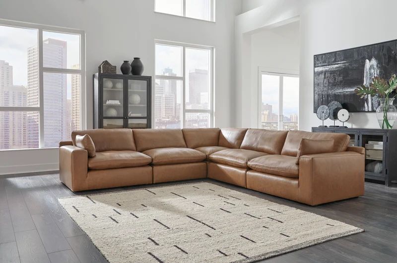 Emilia Caramel Leather 5-Piece Sectional By Ashley Furniture 