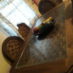 Wood rústica glass table with 6 chairs