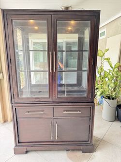 Dark Wood China Cabinet with Glass Doors