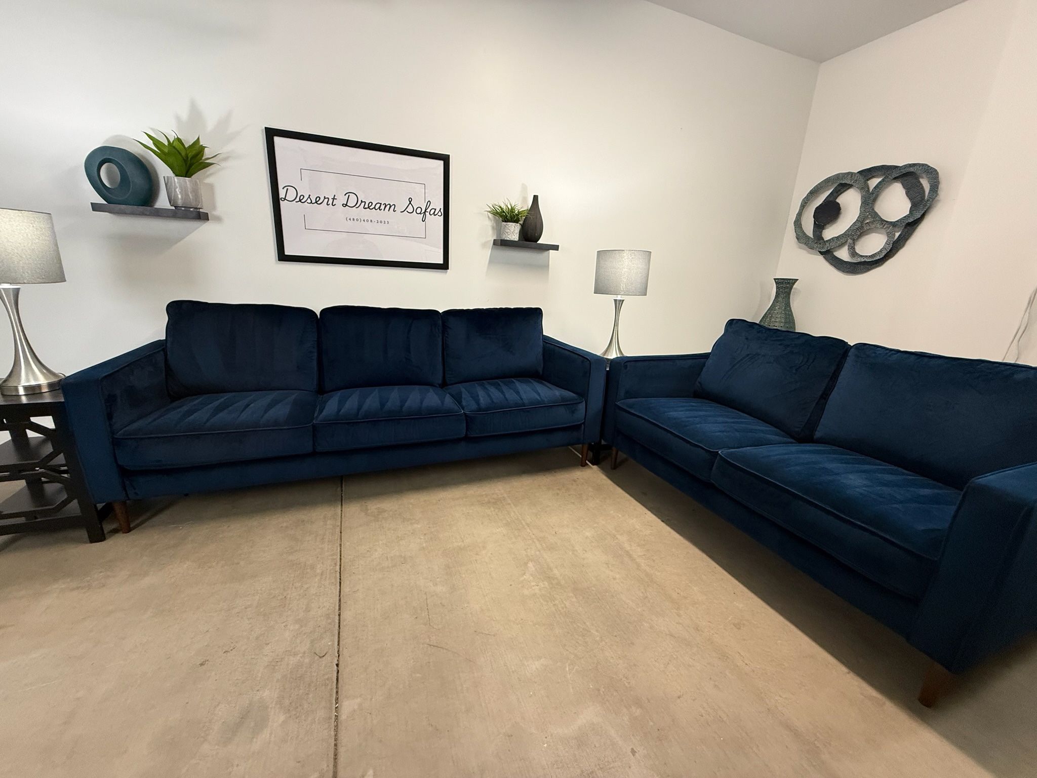 Living Spaces Velvet Sofa Set