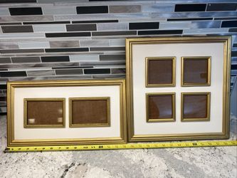 Pair Of Vintage Gold Square Rectangle Multiple Picture Frames Wall Mantle 