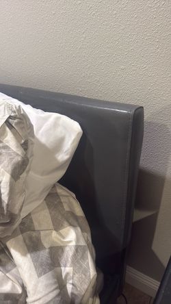 Grey leather queen bed frame