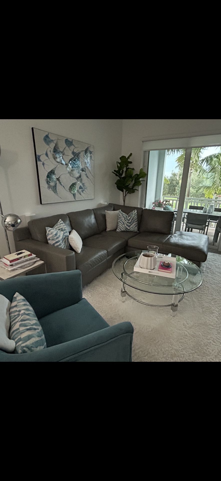 Grey Leather Sectional Couch