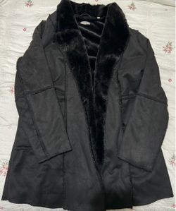 Max Studio London Faux Suede Coat with Faux Fur Lining, Black, Size L