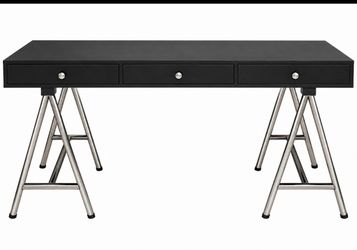 Black Writing Desk with Silver Sawhorse Legs