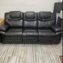BLACK LEATHER RECLINING LOVESEAT AND SOFA SETS 