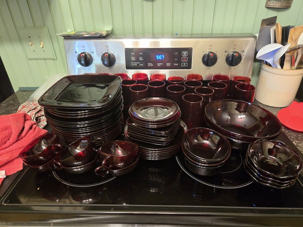 Antique Red Glass Dish Set