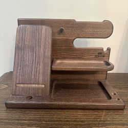 Teslyar Wood Phone Docking Station Ash Key Holder Night Stand Office Decor