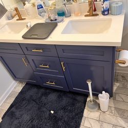 White Bathroom Countertop With Sinks And Gold Brushed Faucets(5ft)