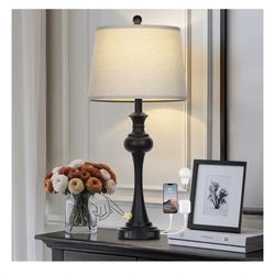 28.75" Black Modern Table Lamps for Living Room, Bedside Lamp with USB A+C Ports & AC Outlets, 3 Way Dimmable Touch Lamps for Living Room,Nightstand L