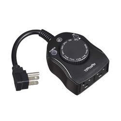 Tiffcofio Outdoor Light Sensor Weatherproof Mechanic Coutdown Timer w/ Two Outlets - Black